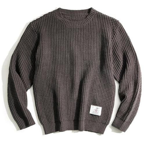 Mens Vintage Work Sweater Spring Winter Round Neck Thickened Loose Knit2