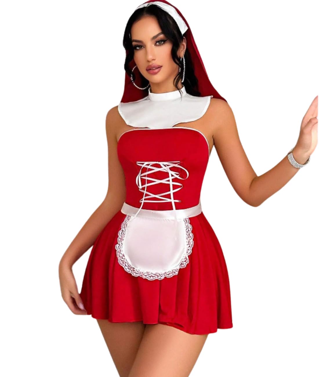 SNOMYRS Maid Outfit Women Sexy Nun Maid Uniform Cosplay Outfits Halloween Costume Apron Dress French Lingeries Bodysuit
