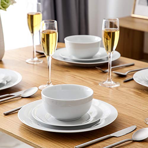 VEWEET Serviesset Basic Serie, 36-delig, van wit porselein, met dinerbord van 27 cm, dessertbord van 19,3 cm, ontbijtkom van 14,2 x 7 cm, servies voor 12 personen - Image 8