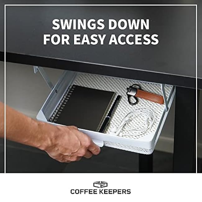 Anything Keeper - Organizer for Home, Kitchen, Bathroom, RV, Small Spaces - Storage Organizers - Compact Metal Basket - Under Cabinet Holder - Easy Install - Holds Strong - 11 x 10 x 2in - White