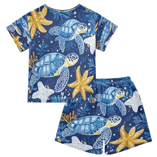 Pajama Sets Short Sleeve Ocean Life Sea Creatures Turtle Soft Cotton Summer Sleepwear 2 Piece PJS Size 5-14T2