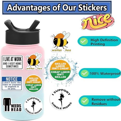 100pcs Funny Hard Hat Stickers (Dirty) for Adult Tool Box, Helmet, Prank Meme Vinyl and Waterproof Decals for Mechanics, Electricians, Union, Oilfield, Military, Construction, Welders