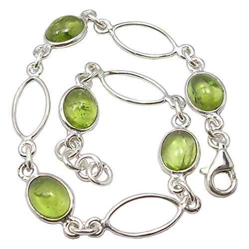925 Solid Silver Cabochon Peridot Bracelet 8.1