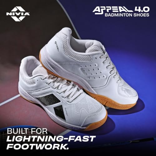Image of Nivia Appeal 4.0 Non-Marking Badminton Shoes for Men, Duofoam Midsole, Hexa-Grip Outsole, Breathable Mesh Upper, Neutral Arch Fit, Lightweight Cushioning & Stability