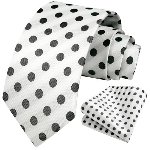 Image of HISDERN Polka Dot Ties for Men Classic Silk Ties and Pocket Square Formal Business Necktie Handkerchief Wedding Party