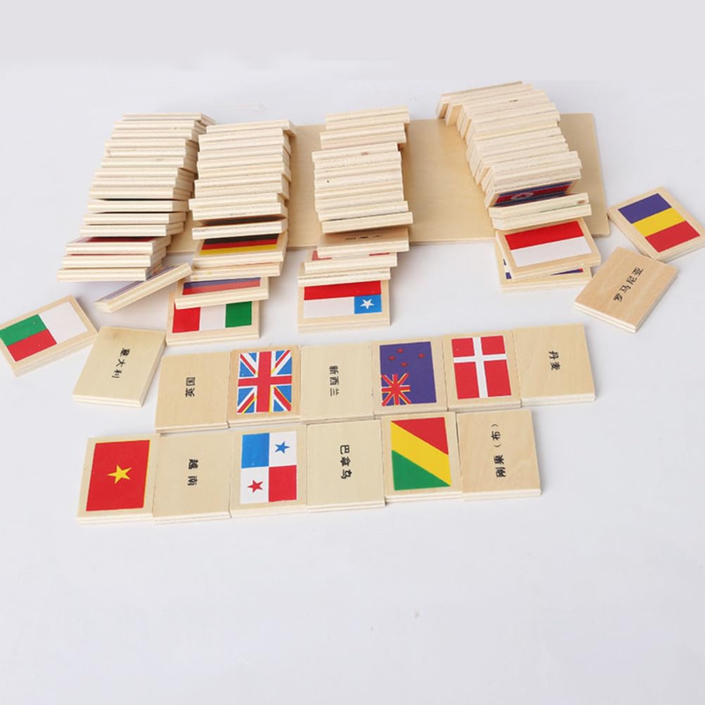 Dominos des Drapeaux Montessori, Jouet en Bois pour la Reconnaissance des Drapeaux du Monde et Jeu d'apprentissage sensoriel