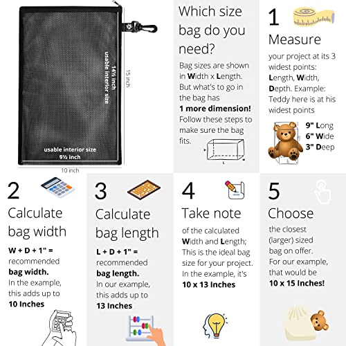 PALTERWEAR Mesh Zipper Bag with Clip - For Camping Outdoor Snorkeling - Set of 4 (Black, 10 x 15 inch)3