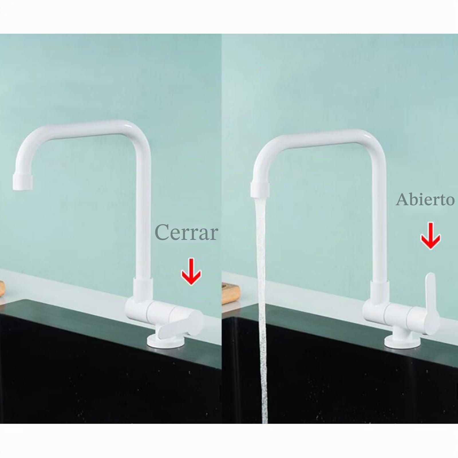 Grifo Cocina Blanco Abatible Grifo de Cocina para Ventana Agua Fria Giratorio de 360° Grifo Fregadero Cocina Acero Inoxidable-Blanco