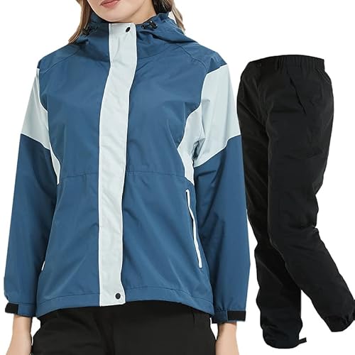レインウェア レディース【上下セット| 撥水加工・透湿・軽量・防水・防風】アオキ(aoki outdoor)ゴルフレインウェア ストレッチ 動きやすい アウトドア マウンテンパーカー 登山 golf 自転車 通学 通勤用レインスーツ 梅雨対策ブルー