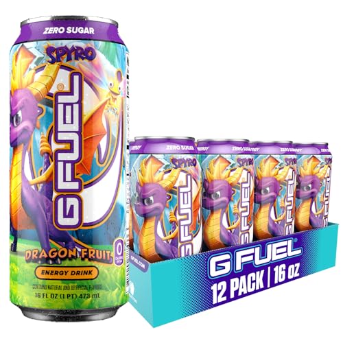 G Fuel Energy Drink, Dragon Fruit, Sugar Free Beverage with 140mg Caffeine, Daily Energy Boost with Focus Amino, Vitamin + Antioxidants, 16 oz Cans (Spyro the Dragon, 12-Pack)