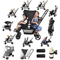 Rexhan Twin Baby Pram, 2 in 1 Foldable Double Baby Buggy, Reclining Tandem Pushchair, Twin All in One Stroller, Newborns, Toddlers, 0-4 Years, Aluminium Frame, Lightweight