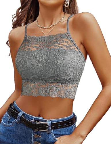 Image of Avidlove Lace Bralette for Women High Neck Camisoles Racerback Double-Layered Crop Top