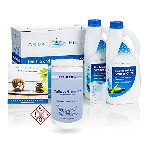 AquaFinesse Wasserpflegeset Verkaufsbox + Calhypo anorganisches Chlorgranulat Whirlpool Wasserpflege aqua finesse hot tub spa water care system all in one Pflegemittel Wasserpflege set