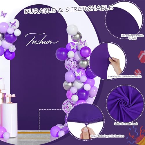 Image of SoarDream Arch Backdrop Cover Purple Spandex Fitted 5FT Wedding Arch Covers Balloon Round Top Chiara Arch Backdrop Fabric for Ceremony Wedding Birthday Party Stage Decoations