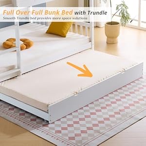 Karl home Wooden Full Bunk Bed,Over Pull-Out Bed with Trundle,Detachable Bunk Frame with Ladder and Guardrail, Space Saving Bunk Bed for Kids and Adults, No Spring Bed Required,White Karl home Wooden Full Bunk BedOver Pull Out Bed with TrundleDetachable Bunk Frame with Ladder and Guardrail Space Saving Bunk Bed for Kids and Adults No Spring Bed RequiredWhite