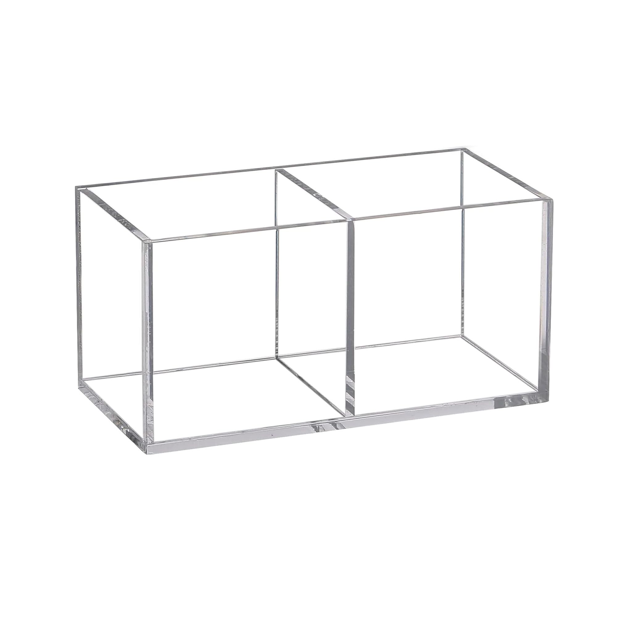 Dayaanee Acrylic Makeup Brush Organizers, 2 Section 2-Compartment Transparent Plastic Lipstick Holder Clear 4.72x2.36x2.36 Inches Storage Square Cube