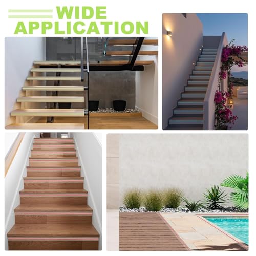 Image of Oudain 5-Meter,transparent Slip Tape with Glow in Dark Stripe for Stairs Waterproof Non Slip Strips for Stair Treads Black & Green Non-Slip Traction Tapes