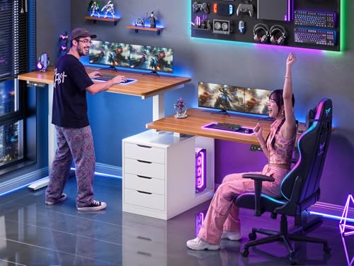 Image of SEDETA Standing Two Person Desk with 4 Drawers, 2 Power Outlets, CPU Stand