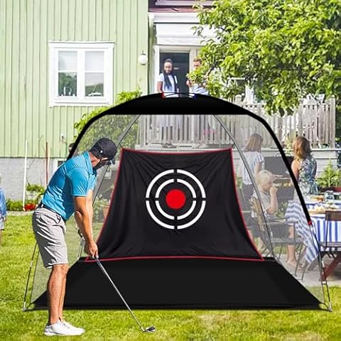 Sharellon Golf Hitting Training Net, Heavy Duty 10x7ft Golf Net with Target and Carry Bag, Indoor and Outdoor Golf Hitting Net for Backyard Driving Range Swing Hitting Practice Cover