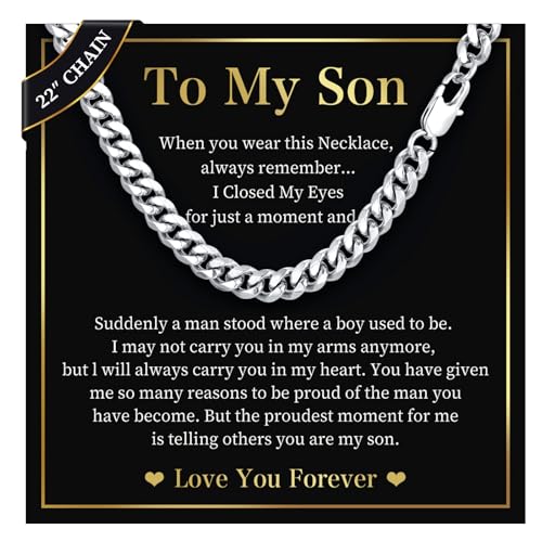 Curb Chain Necklace Gifts for Boys - Men's Cool Hip Hop 8mm Stainless Steel Cuban Link Chain Necklace for Men, Mens Jewelry Gifts for Boys Boyfriend Son Dad Graduation Father's Day,22 Inches