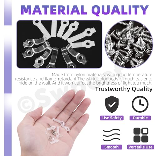 Image of Swpeet 400Pcs 8mm /10mm /12mm White and Clear LED Strip Light Mounting Brackets with Screws Assortment Kit, One-Side Fixing Clips Mounting Clips Clamps