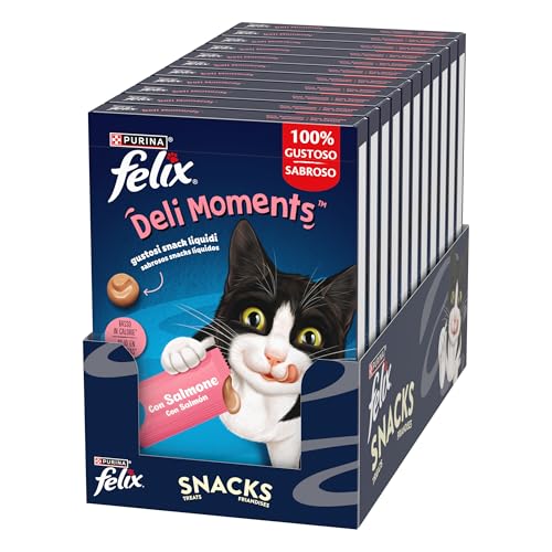 Felix Deli Moments Snack Liquidi per Gatti Adulti con Salmone 44 Confezioni da 10g