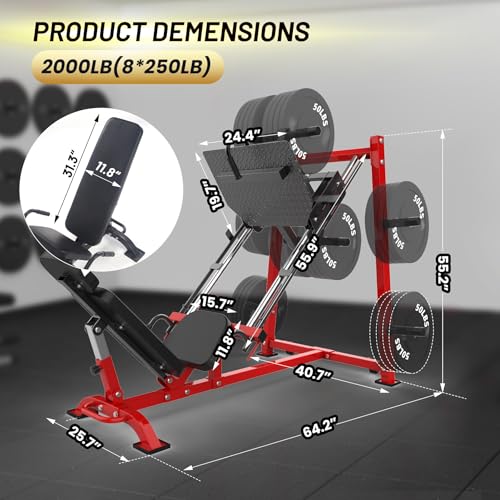 Leg Press Machine, Professional Adjustable Leg Press Machine for Home Gym with Calf Block, Squat Machine with Barbell Plate Storages, Heavy Duty Workout Equipment for Full Lower Body Workout