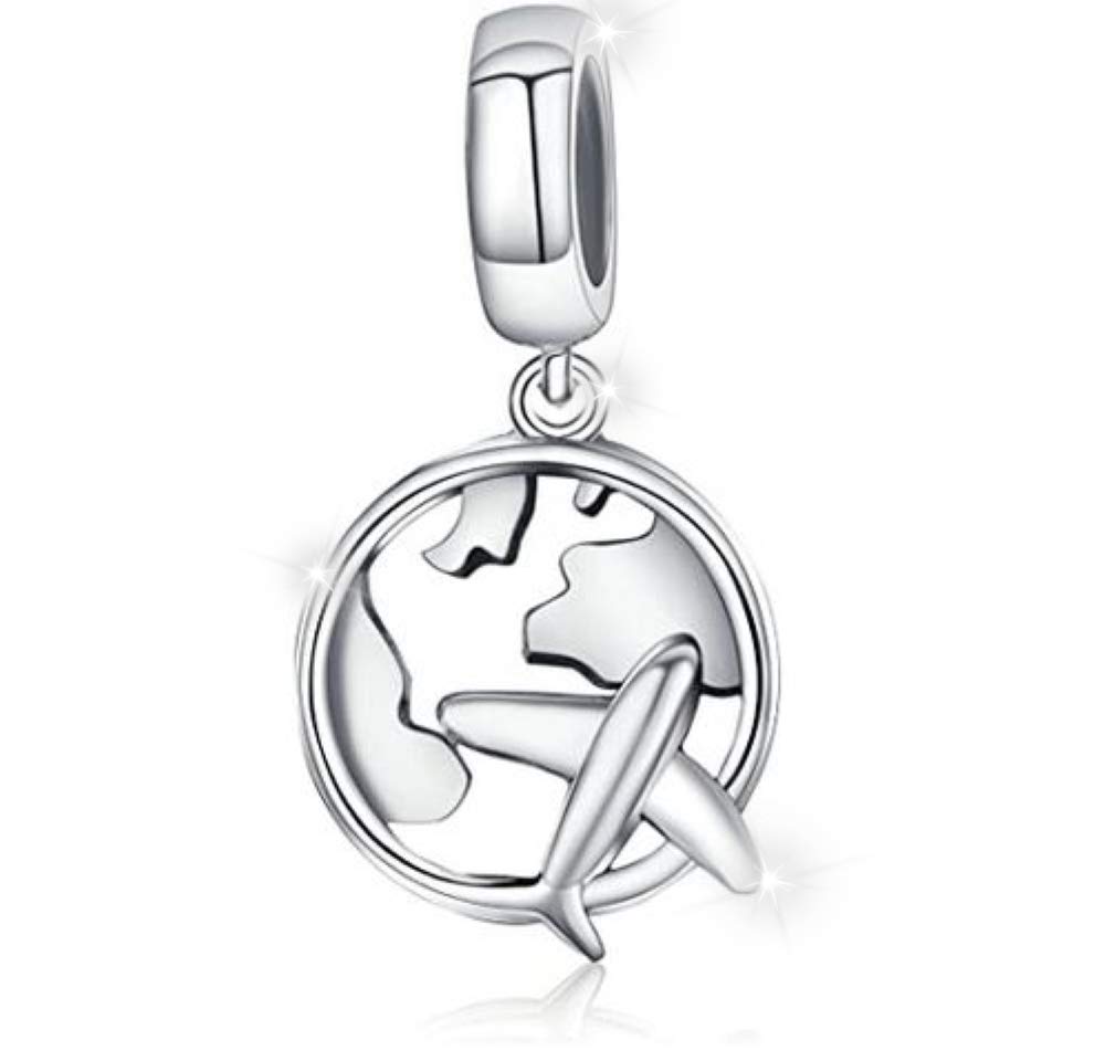 Charm Mondo Con Aereo In Argento - Ciondolo Viaggio Per Bracciali, Regalo Originale - Foto 8