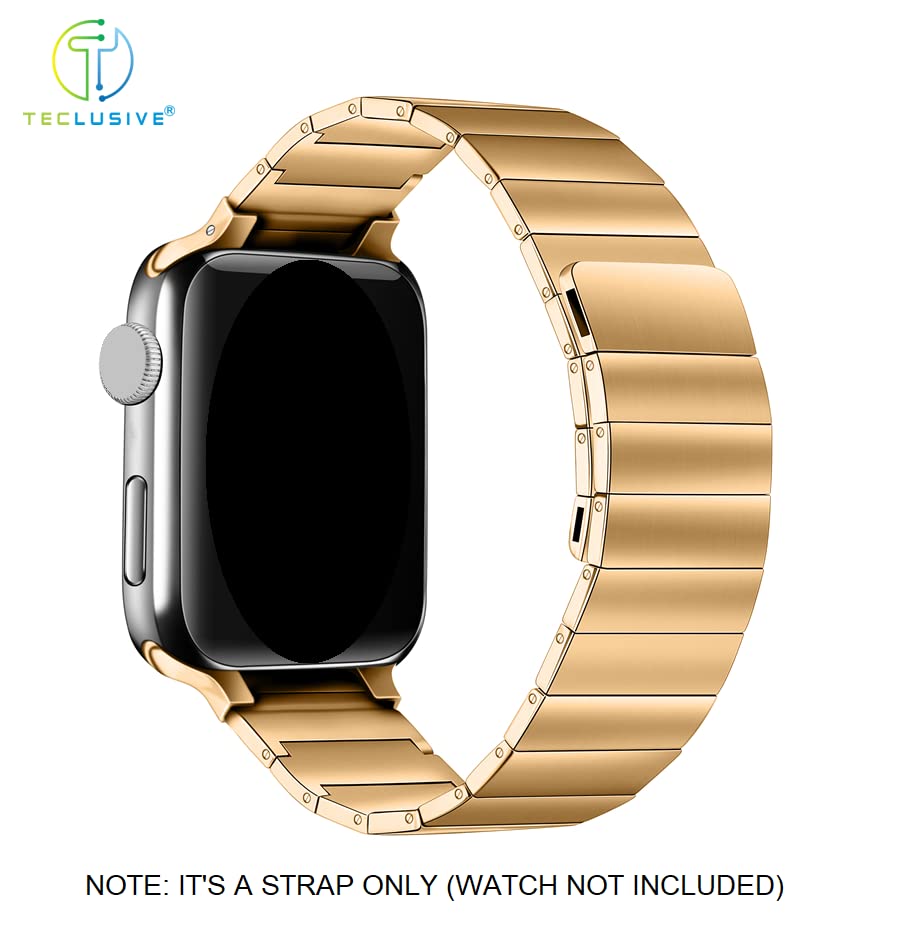 Image of T TECLUSIVE Ultra Luxury Titanium Metal Magnetic Strap Compatible for iWatch Ultra 2 49mm / Series 10 46mm / Series 9 8 7 45mm / Series 6 5 4 SE 44mm | Adjustable Band (Gold)