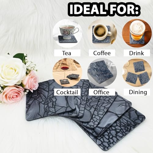 Image of Unbreakable Acrylic Coaster Set - 6 Black Square Drink Coasters for Home Office, Gaming, and Study Decor - Stylish Moisture-Protecting Accessories for Tea and Coffee (Black)