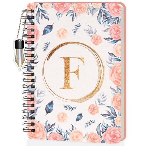 Image of Jhingalala Diaries - A5 Hardbound Floral Design Diary Cover With Initial Letter Wiro Notebook Diary With Dangler I Spiral Notebook With Planner and Calendar 2024 I 160 Undated Ruled Pages (Initial F)