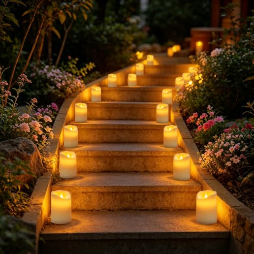 Image of antizer Flameless Candles Set of 9 Plastic LED White Pillars with 2 Remotes & Timer, Battery Operated Outdoor Decor for Garden Patio, Wedding & Home Festival (White - 3 inch D x 9 Pack)