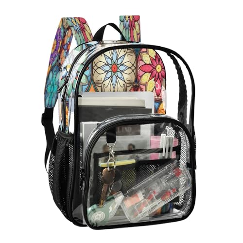 Colorful Oriental Textile Tile Clear Backpack - Stadium Approved Large 15.7-inch Waterproof Transparent Bag for Sports, Concerts, Work, Travel#2722