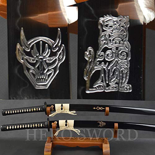 Handmade Kill Bill Japanese Samurai Sword Traditional Clay Tempered T1095 High Carbon Steel Katana Set Real Razor Sharp Combat Ready (Katana Set ï¼ˆ2 Swords)ï¼‰, Katana