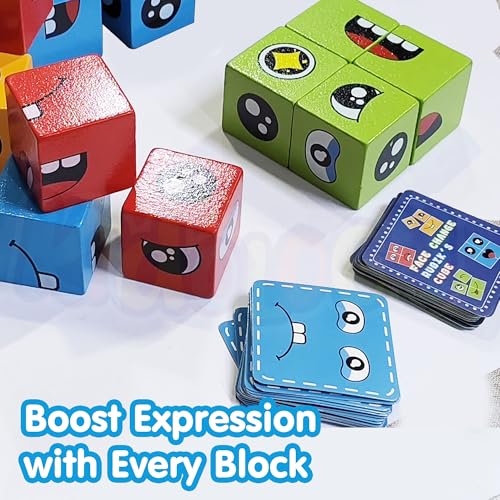 Image of Kidology Emoji Cube Face Change Game for Kids Age 3+ Years, Learning Educational Emotion Change Blocks, Cute Expression Puzzles and Interesting Gift for Boys & Girls | 16 Cubes and 72 Design Cards