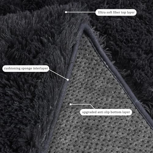 Small Rugs for Bedroom, Fluffy 2x3 Rug Throw Non Slip for Bedside Dorm Kids Room, Plush Comfy Shag Carpet for Home Decor Aesthetic, Charcoal Gray