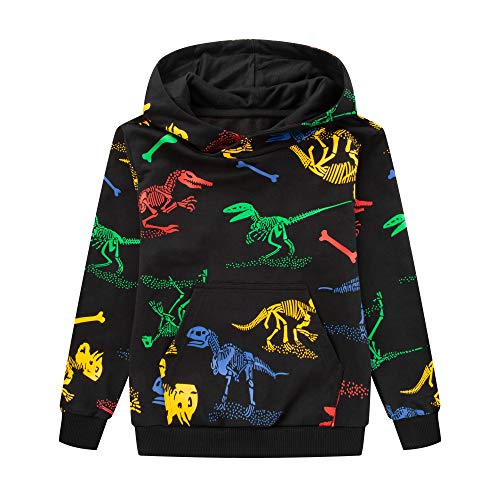 LAUSONS Sudadera Dinosaurio con Capucha para Niño Negro 3-4 años Cover