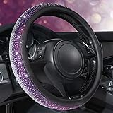 CAR PASS Bling Diamond Leather Steering Wheel Cover, Bling Sparkly Crystal Glitter Rhinestones Universal Fit 14' 1/2-15' Car Wheel Protector for Women Girl Fit Suvs,Vans,Sedans,Trucks, Purple Silver