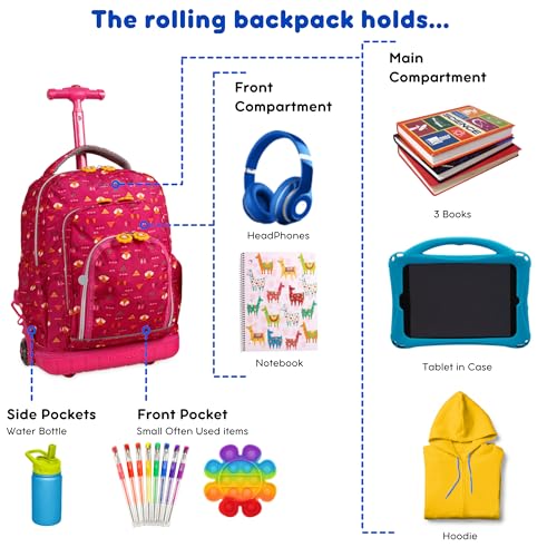 Image of J World Lollipop Kids Rolling Backpack & Lunch Bag Set for Elementary School. Carry-On Suitcase with Wheels, Fox