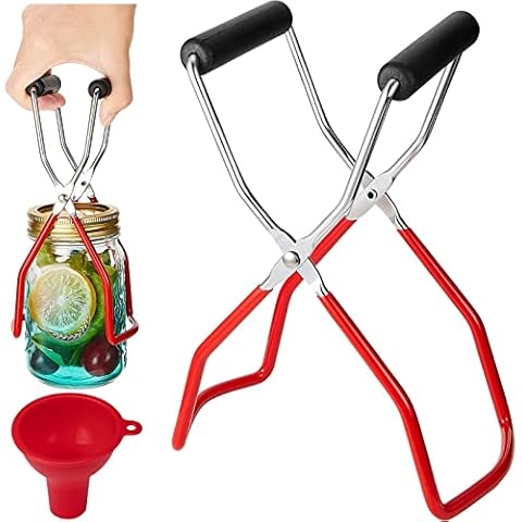 Canning Jar Lifter Tong Stainless Steel Jar Lifter with Grip Handle for Safe and Secure Grip Non-Slip Jar Lift Tong for Home Kitchen with a Wide -Mouth Silicone Funnel Cover
