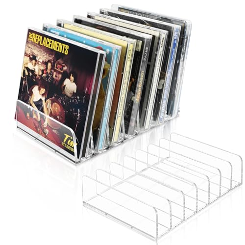 Vowcarol Cd Holder 2 Pack, Clear Acrylic Cd Organizers, Cd Display Rack Holds Up To 14 Standard Cd Cases For Media Shelf Storage And Organization cover