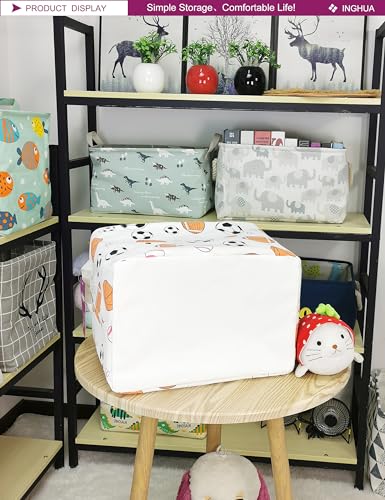 Image of Rectangular Storage Basket Fabric Organizer Bin for Toys,Books,Clothes,Gifts,Pets-Perfect for Home,Office,Nursery,Dorm,Shelf(Rec ball game)