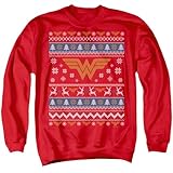 Popfunk Wonder Woman Ugly Christmas Logo Unisex Adult Crewneck Sweatshirt (3X-Large) Red