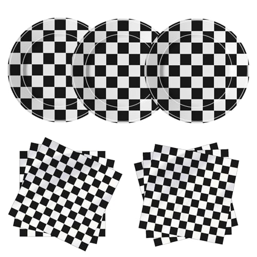 Gilyaoic Race Car Birthday Party Supplies, 40 Piece Black and White Checkered Plates and Napkins Set, Disposable Tableware Serves 20 Guests for Birthdays, Game Day, and Racing-Themed Parties Gilyaoic Race Car Birthday Party Supplies, 40 Piece Black and White Checkered Plates and Napkins Set, Disposable Tableware Serves 20 Guests for Birthdays, Game Day, and Racing-Themed Parties
