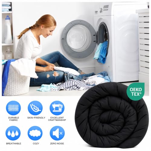 Image of EASELAND Full Size Down Alternative Comforter, Black, 82x86 Inches | Quilted Duvet Insert for All Seasons, Soft Lightweight Bedding with Corner Tabs, Breathable Machine Washable Hotel Quality