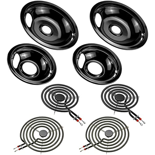 W10290350 W10290353 Black Porcelain Drip Pans and MP22YA Electric Stove Burner Element Set Replacement for Amana Whirlpool Electric Stove Replace W10288051 Drip Pans by Fetechmate