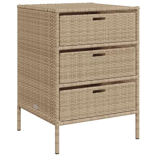 vidaXL Armoire de Rangement de Jardin, Organisateur de Terrasse avec Tiroirs, Meuble d'Extérieur Patio Arrière-Cour, Beige Résine Tressée