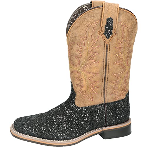 Smoky Mountain Boots Women's Las Vegas Western Boot, Black Glitter/Brown Distress, Medium, Size 7 US