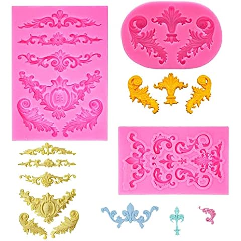 YGCHEN Silicone Mould Fondant Retro Relief Silicone Fondant Flowers Casting Mould Silicone Fondant Cake Mould 3D Chocolate Moulds for Cake Border Decoration, Chocolate, Sweets Cover
