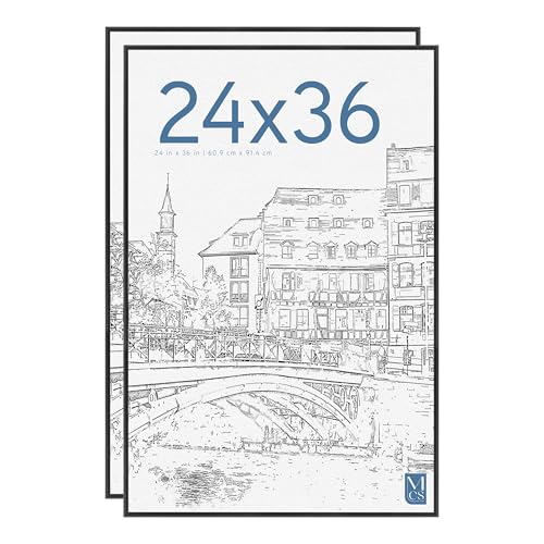 MCS Original Poster Frame 24x36 Black Lightweight Vertical & Horizontal Wall Hanging Large Picture Frame for Posters, Art Prints & Gallery Wall (2-Pack)